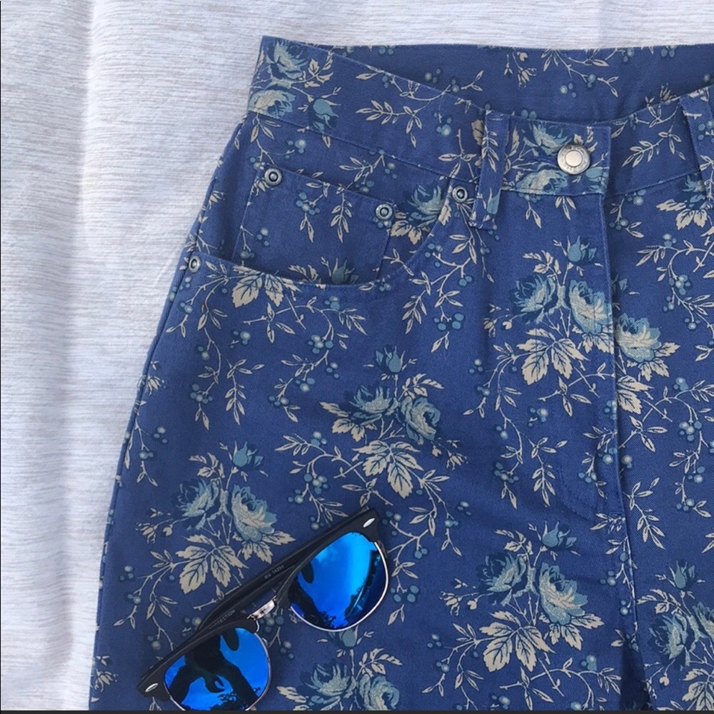 LL Bean floral mom jeans
